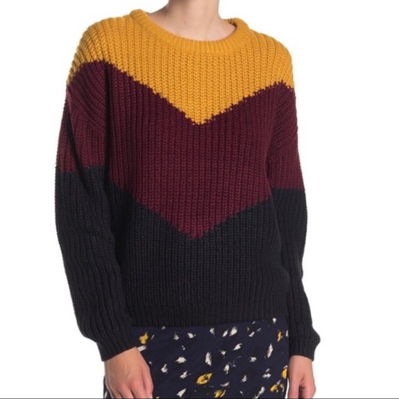 Elodie Sweaters - Elodie Colour Block Chevron Chunky Knit Crewneck Sweater